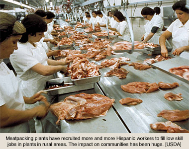 鸡肉加工厂的西班牙裔工人